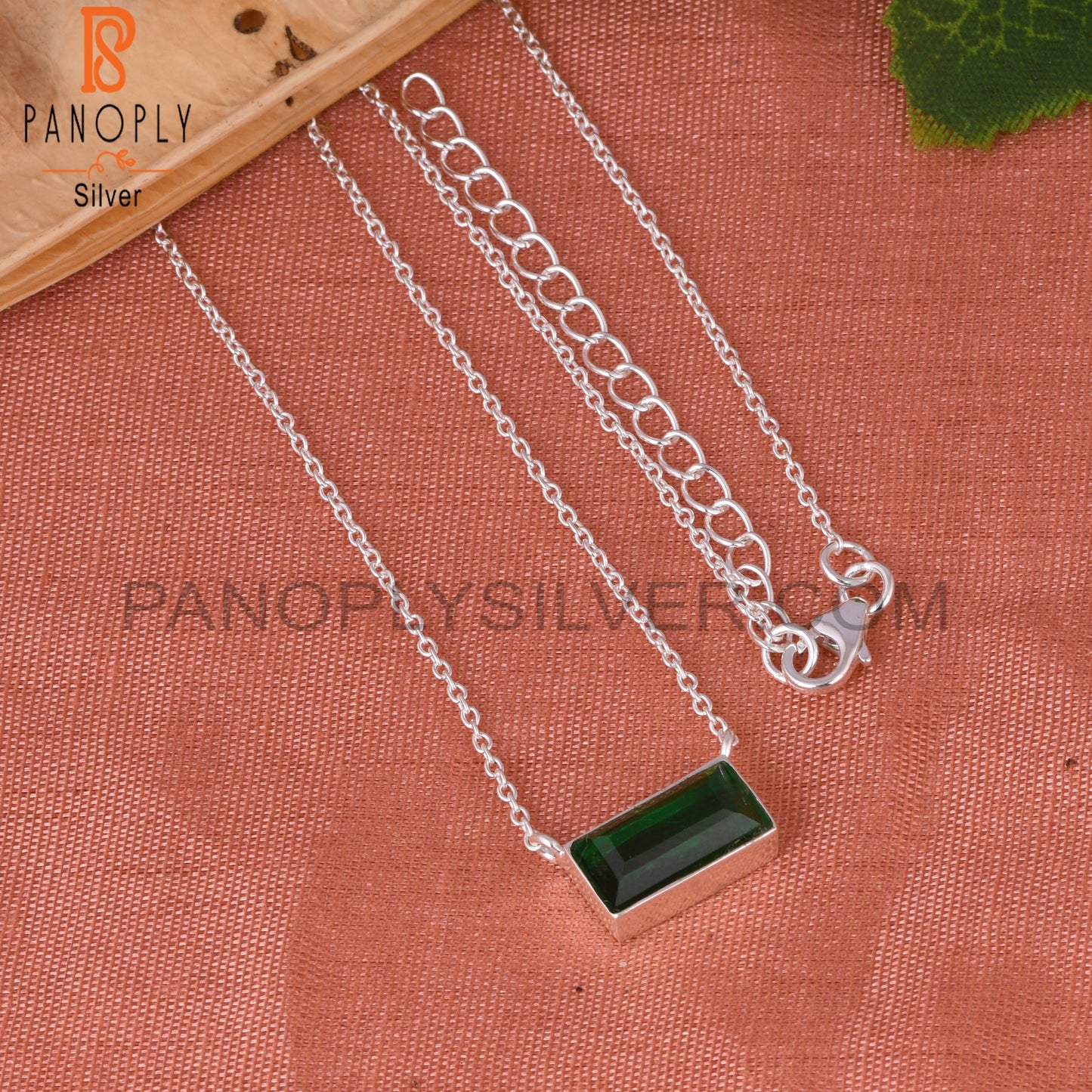 Doublet Zambian Emerald Quartz Baguette 925 Silver Pendant