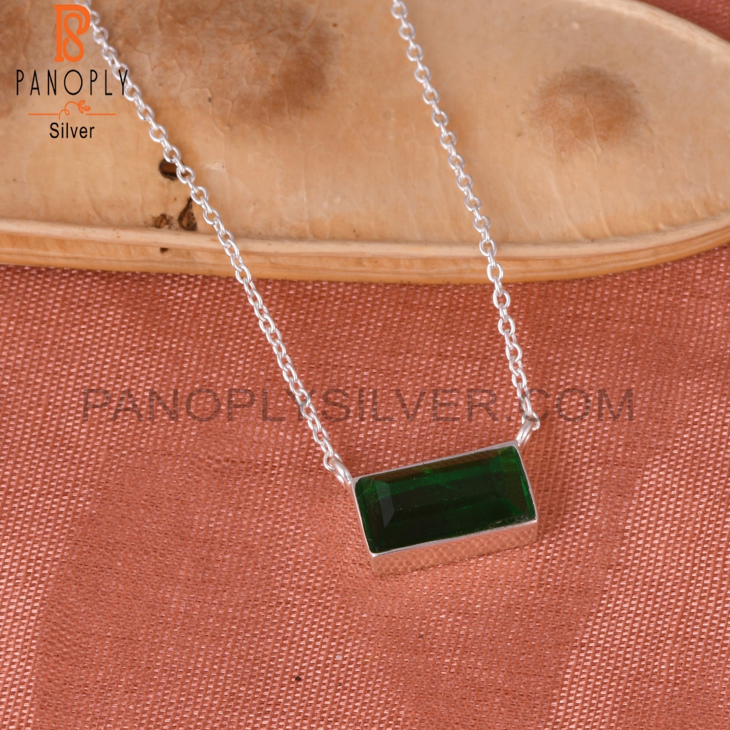 Doublet Zambian Emerald Quartz Baguette 925 Silver Pendant