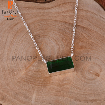 Doublet Zambian Emerald Quartz Baguette 925 Silver Pendant