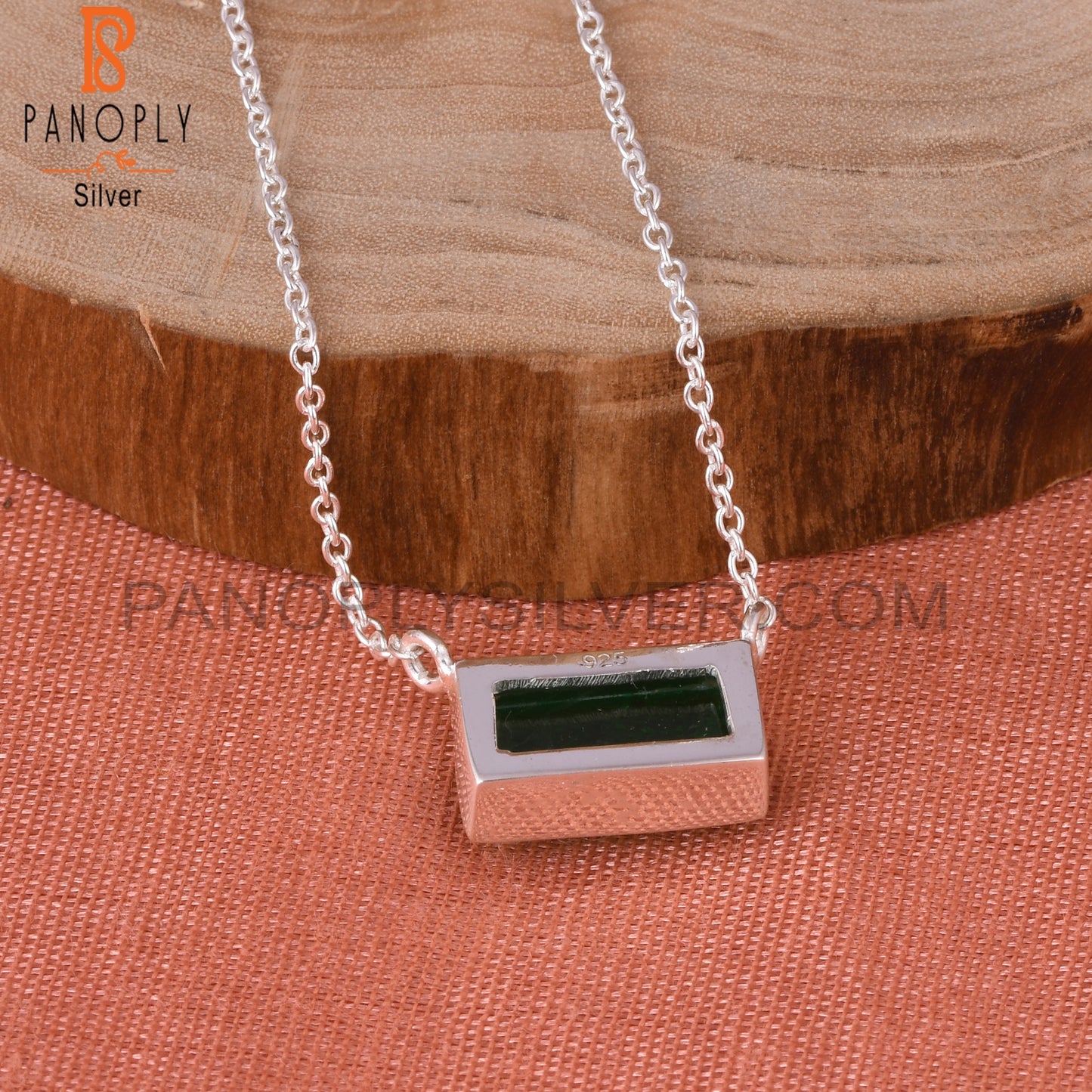 Doublet Zambian Emerald Quartz Baguette 925 Silver Pendant