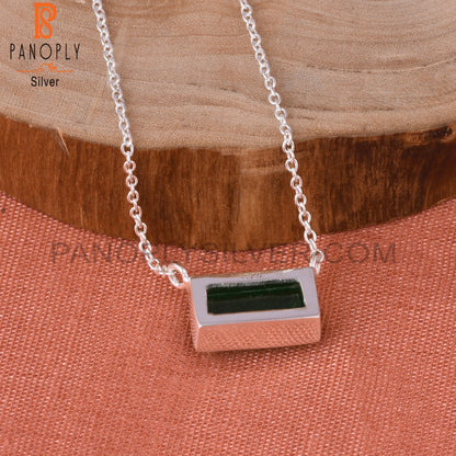 Doublet Zambian Emerald Quartz Baguette 925 Silver Pendant