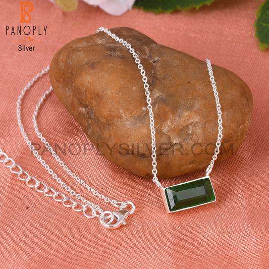 Doublet Zambian Emerald Quartz Baguette 925 Silver Pendant