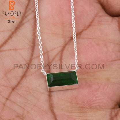 Doublet Zambian Emerald Quartz Baguette 925 Silver Pendant