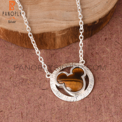 Tiger Eye Yellow Mickey Mouse in Circle 925 Silver Pendant