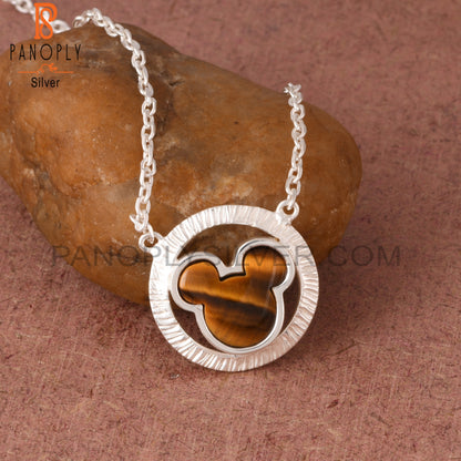 Tiger Eye Yellow Mickey Mouse in Circle 925 Silver Pendant