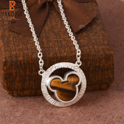 Tiger Eye Yellow Mickey Mouse in Circle 925 Silver Pendant