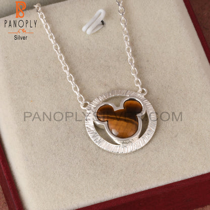Tiger Eye Yellow Mickey Mouse in Circle 925 Silver Pendant