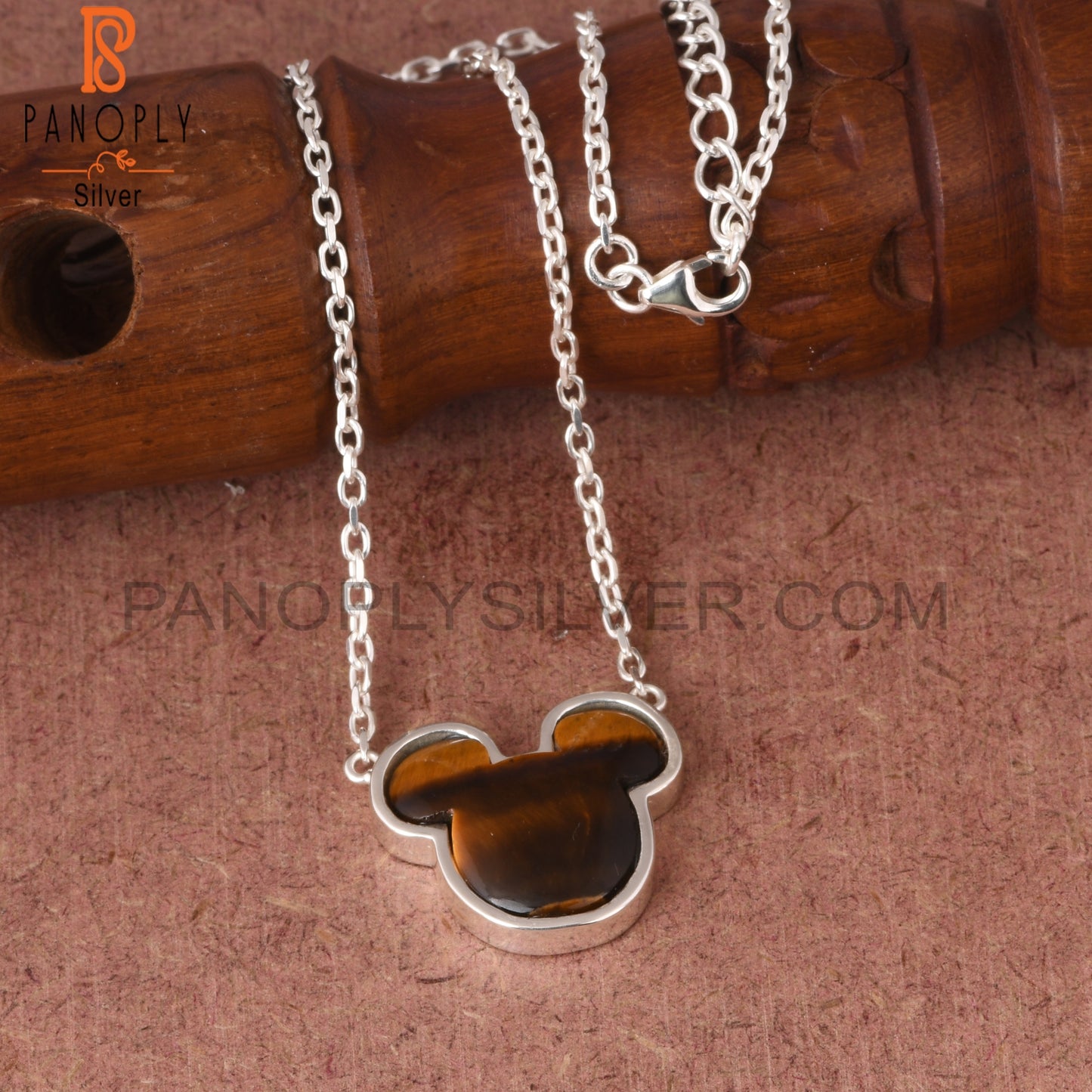 Tiger Eye Yellow Mickey Mouse 925 Sterling Silver Pendant