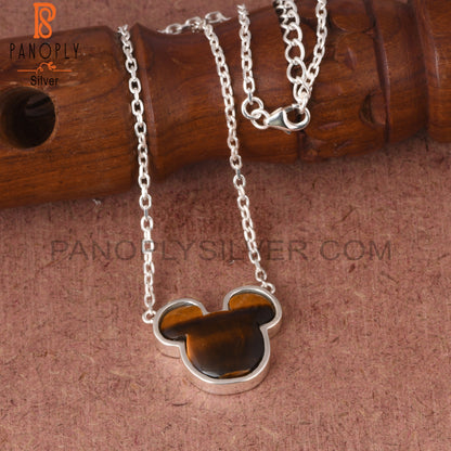 Tiger Eye Yellow Mickey Mouse 925 Sterling Silver Pendant