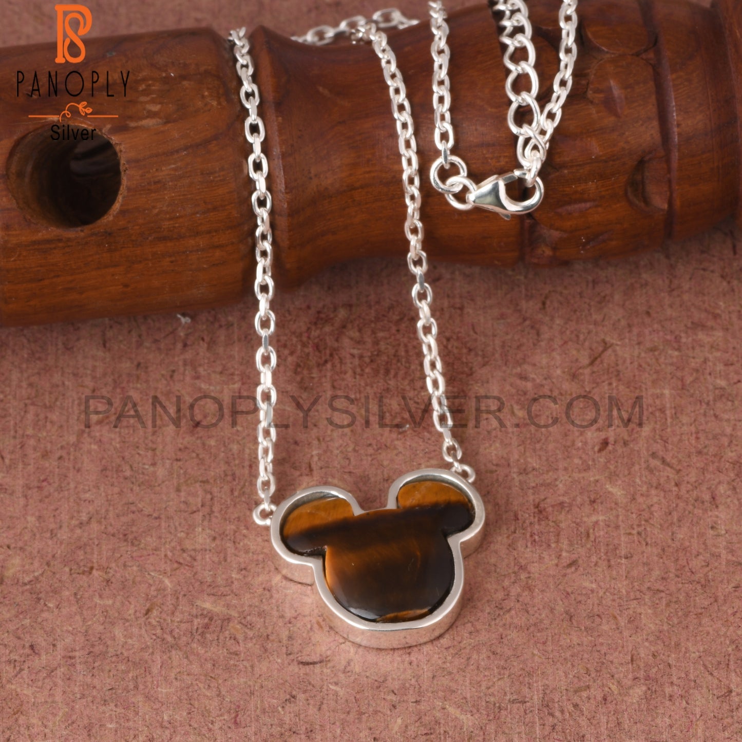 Tiger Eye Yellow Mickey Mouse 925 Sterling Silver Pendant