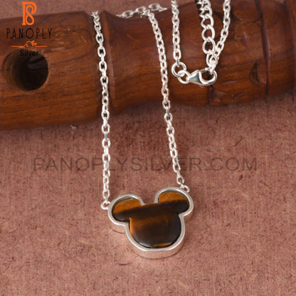 Tiger Eye Yellow Mickey Mouse 925 Sterling Silver Pendant
