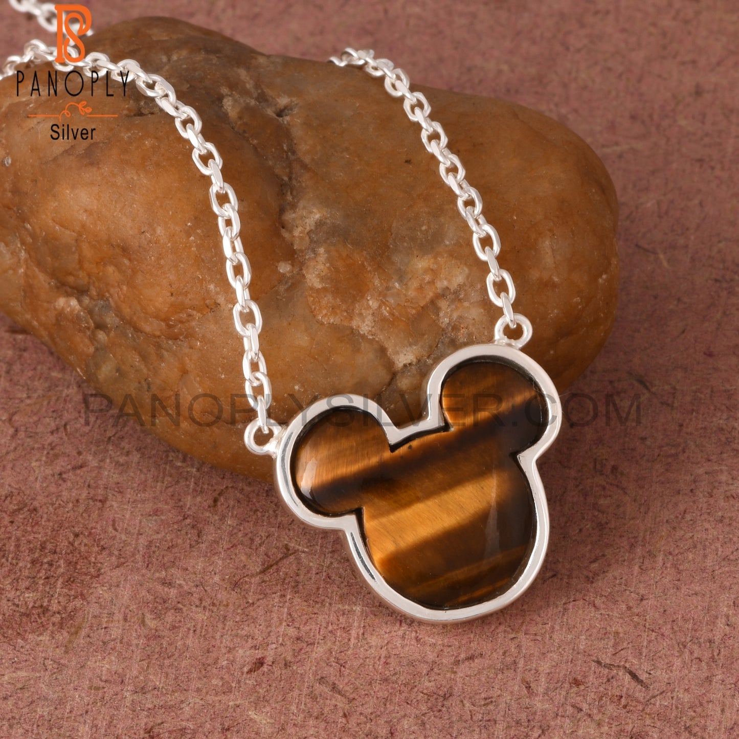 Tiger Eye Yellow Mickey Mouse 925 Sterling Silver Pendant