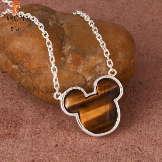 Tiger Eye Yellow Mickey Mouse 925 Sterling Silver Pendant