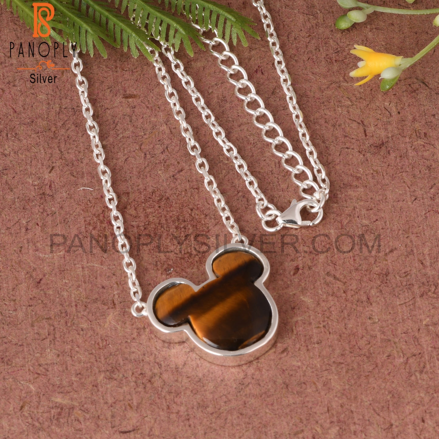 Tiger Eye Yellow Mickey Mouse 925 Sterling Silver Pendant