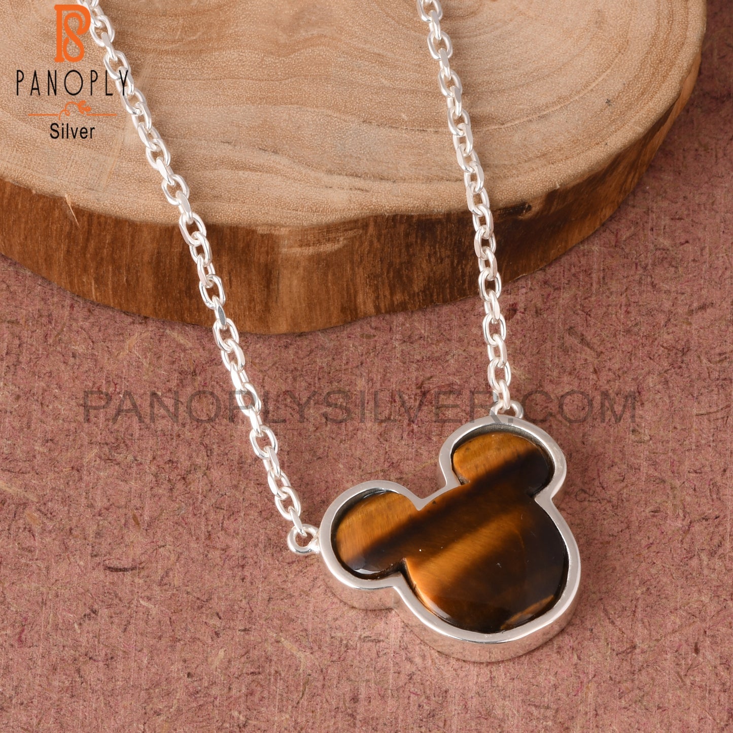 Tiger Eye Yellow Mickey Mouse 925 Sterling Silver Pendant