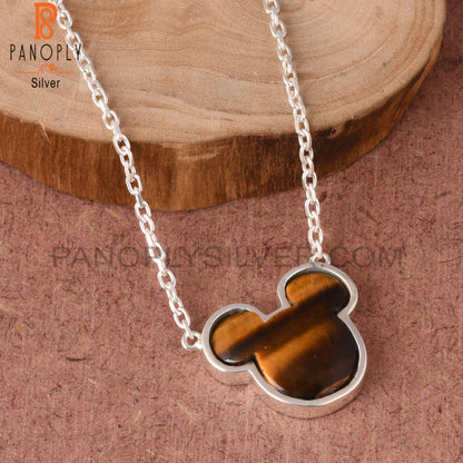 Tiger Eye Yellow Mickey Mouse 925 Sterling Silver Pendant