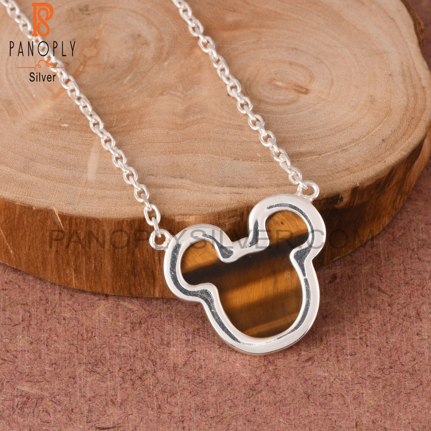 Tiger Eye Yellow Mickey Mouse 925 Sterling Silver Pendant