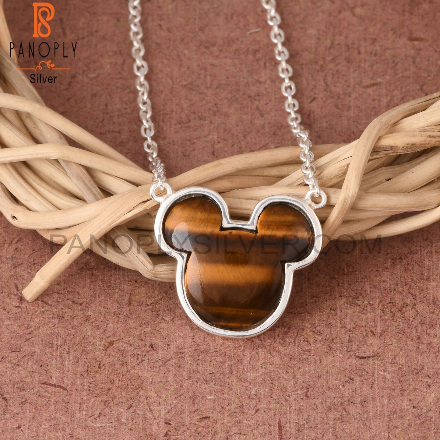 Tiger Eye Yellow Mickey Mouse 925 Sterling Silver Pendant