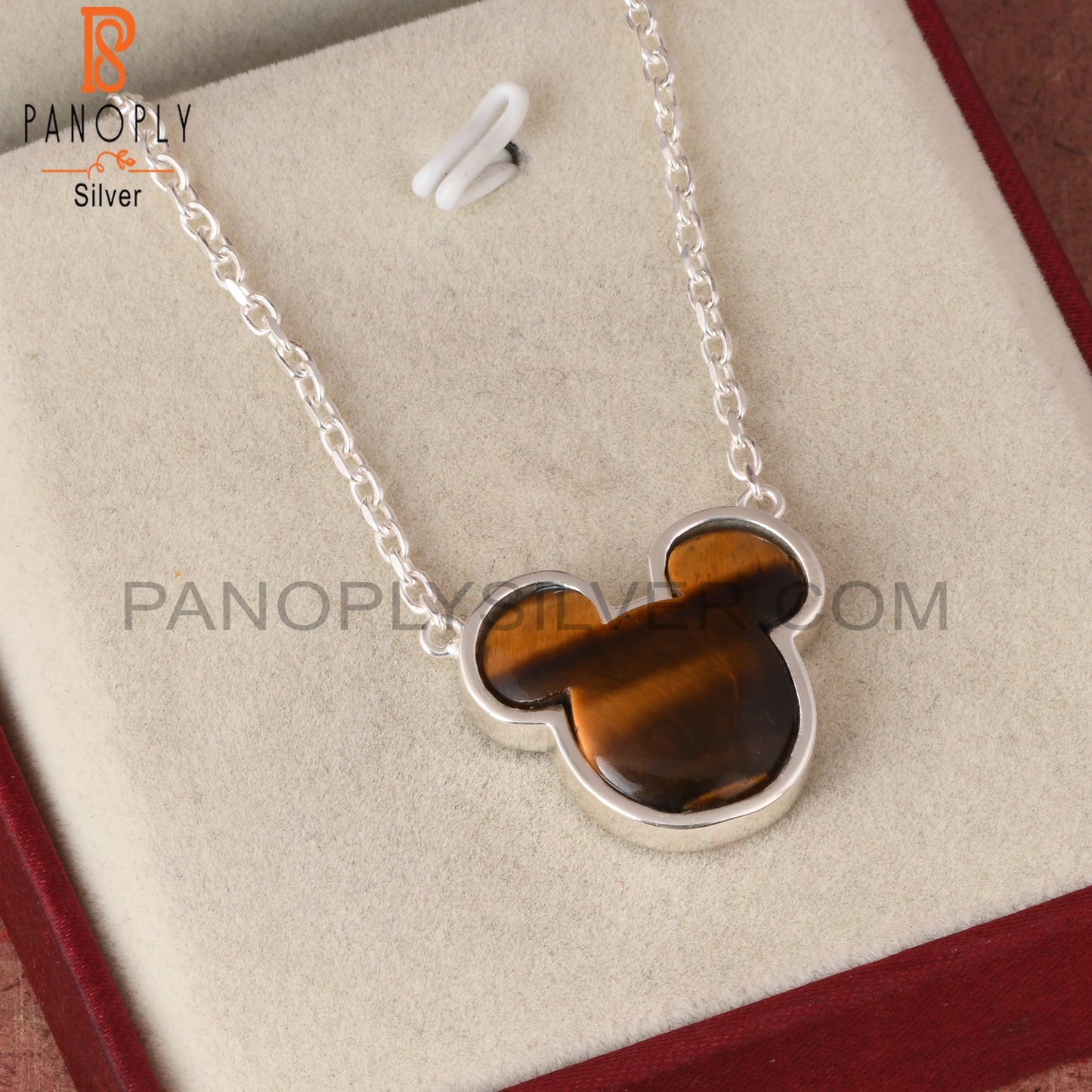Tiger Eye Yellow Mickey Mouse 925 Sterling Silver Pendant