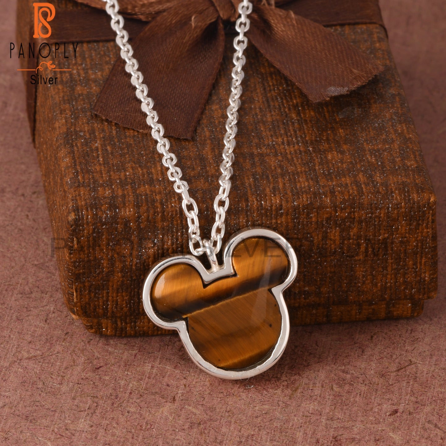 Tiger Eye Yellow Mouse Shaped 925 Sterling Silver Pendant