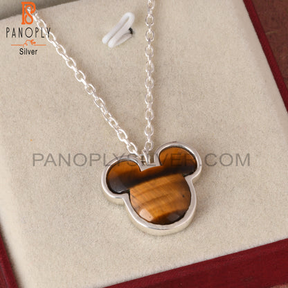 Tiger Eye Yellow Mouse Shaped 925 Sterling Silver Pendant