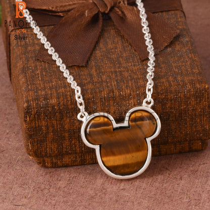 Tiger Eye Yellow Mouse 925 Silver chain Link Necklace
