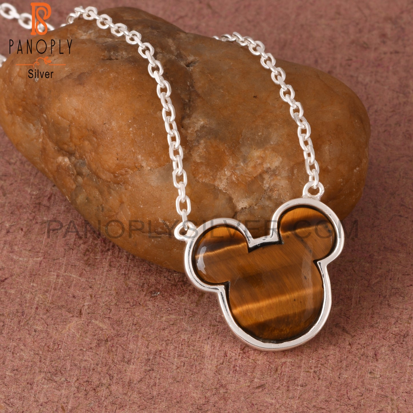 Tiger Eye Yellow Mouse 925 Silver chain Link Necklace