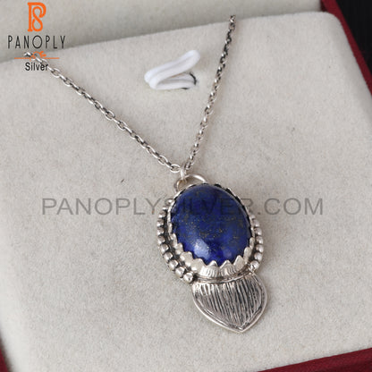Lapis Oval Shape 925 Sterling Silver Pendant With Chain