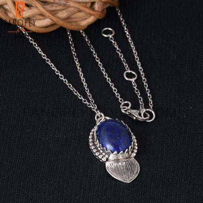 Lapis Oval Shape 925 Sterling Silver Pendant With Chain