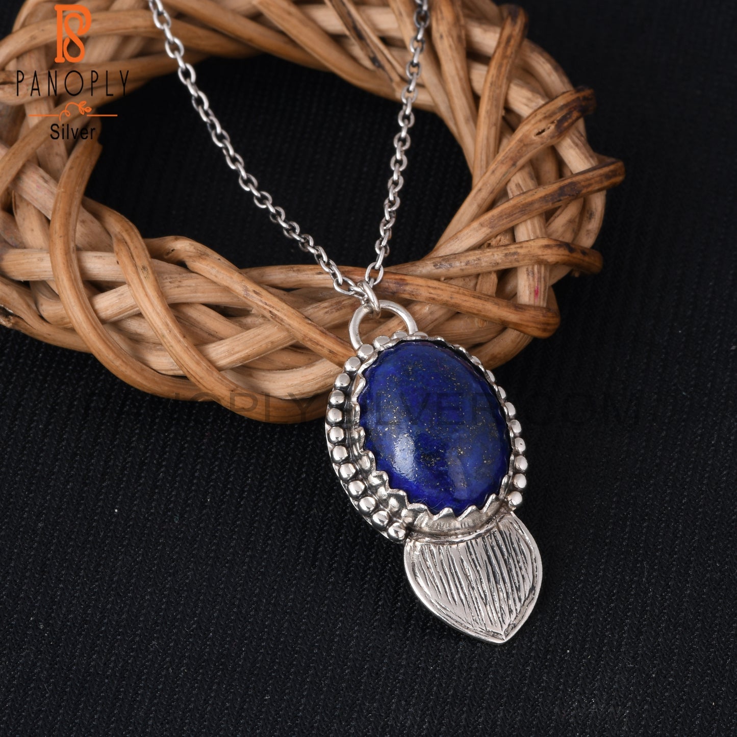 Lapis Oval Shape 925 Sterling Silver Pendant With Chain