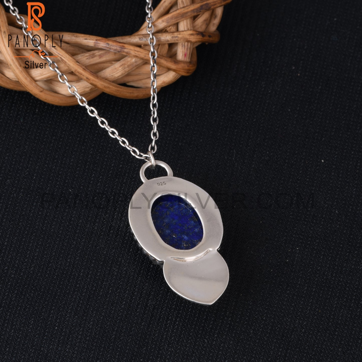 Lapis Oval Shape 925 Sterling Silver Pendant With Chain