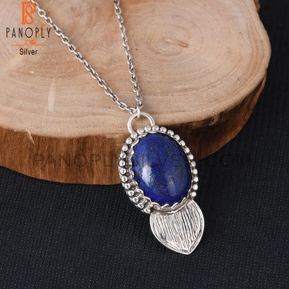 Lapis Oval Shape 925 Sterling Silver Pendant With Chain