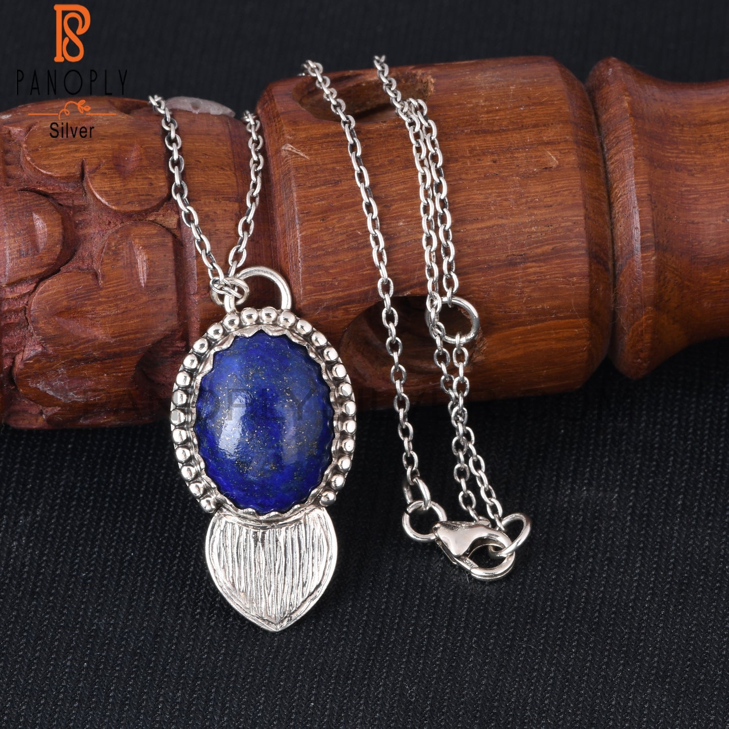 Lapis Oval Shape 925 Sterling Silver Pendant With Chain