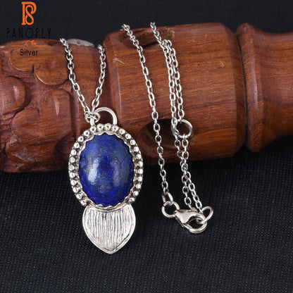 Lapis Oval Shape 925 Sterling Silver Pendant With Chain