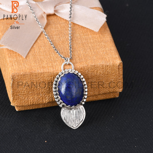 Lapis Oval Shape 925 Sterling Silver Pendant With Chain