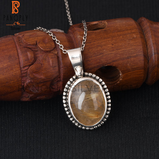 Golden Rutile Oval Shape 925 Sterling Silver Pendant