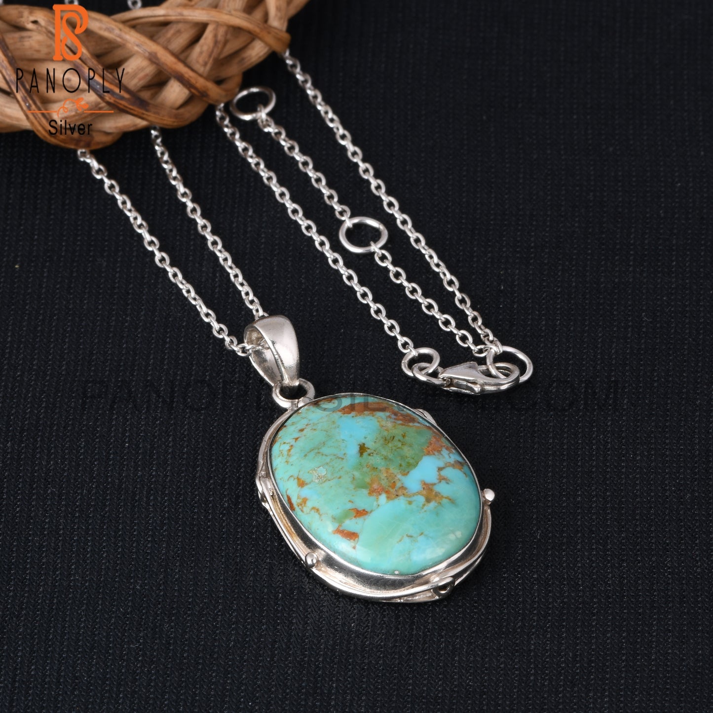 Kingman Turquoise Oval Shape 925 Sterling Silver Pendant