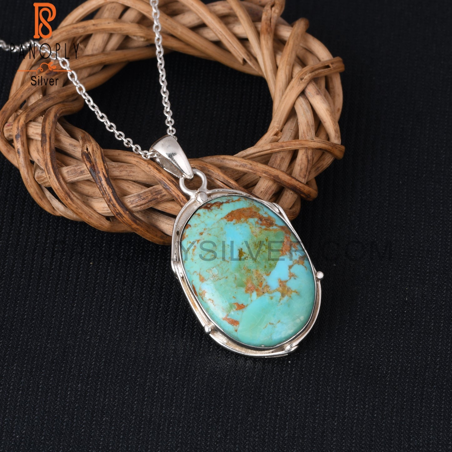 Kingman Turquoise Oval Shape 925 Sterling Silver Pendant