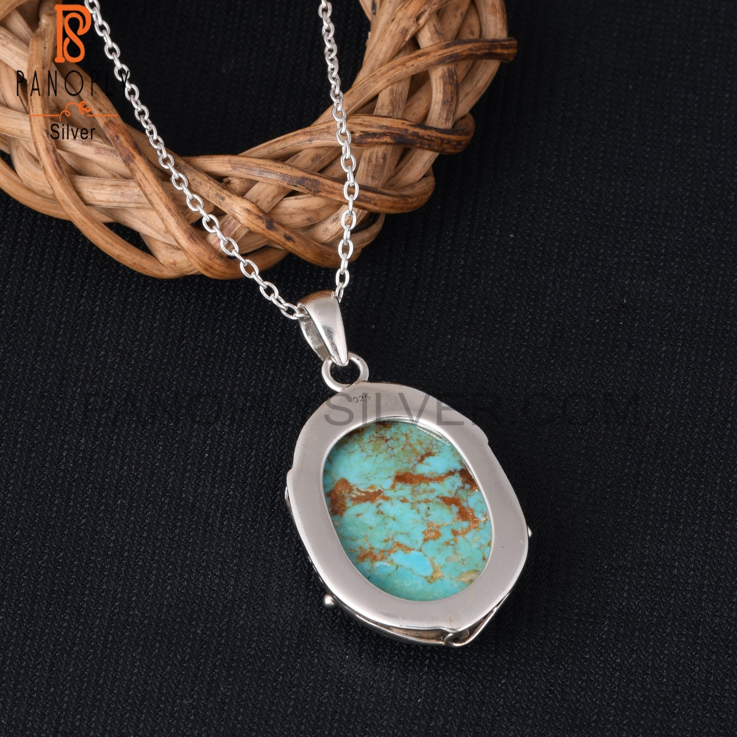Kingman Turquoise Oval Shape 925 Sterling Silver Pendant