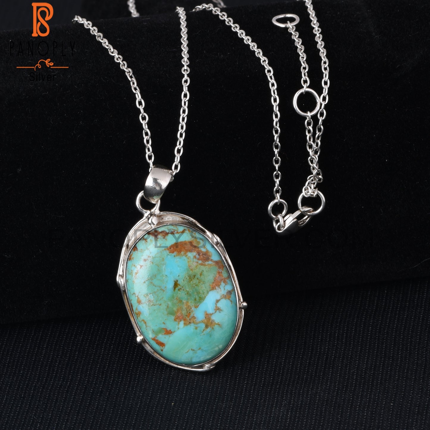 Kingman Turquoise Oval Shape 925 Sterling Silver Pendant