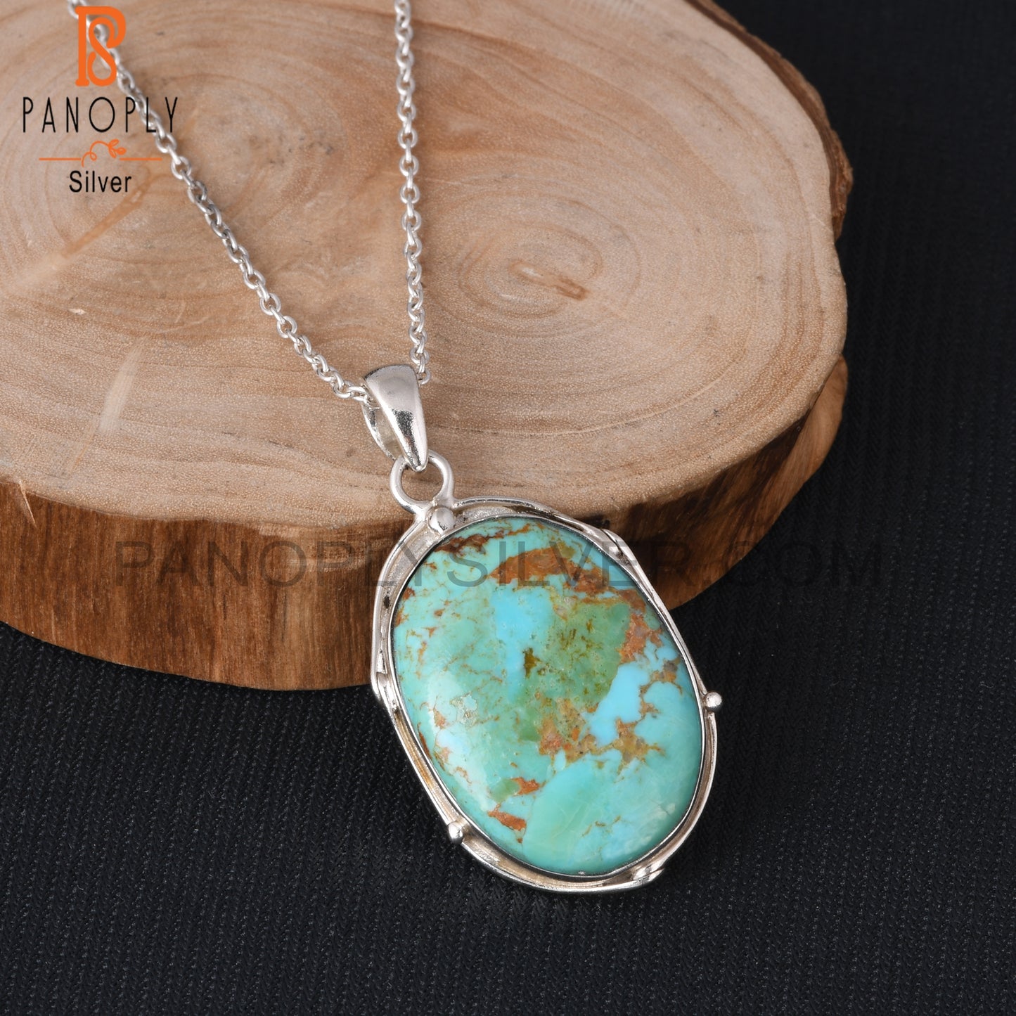 Kingman Turquoise Oval Shape 925 Sterling Silver Pendant