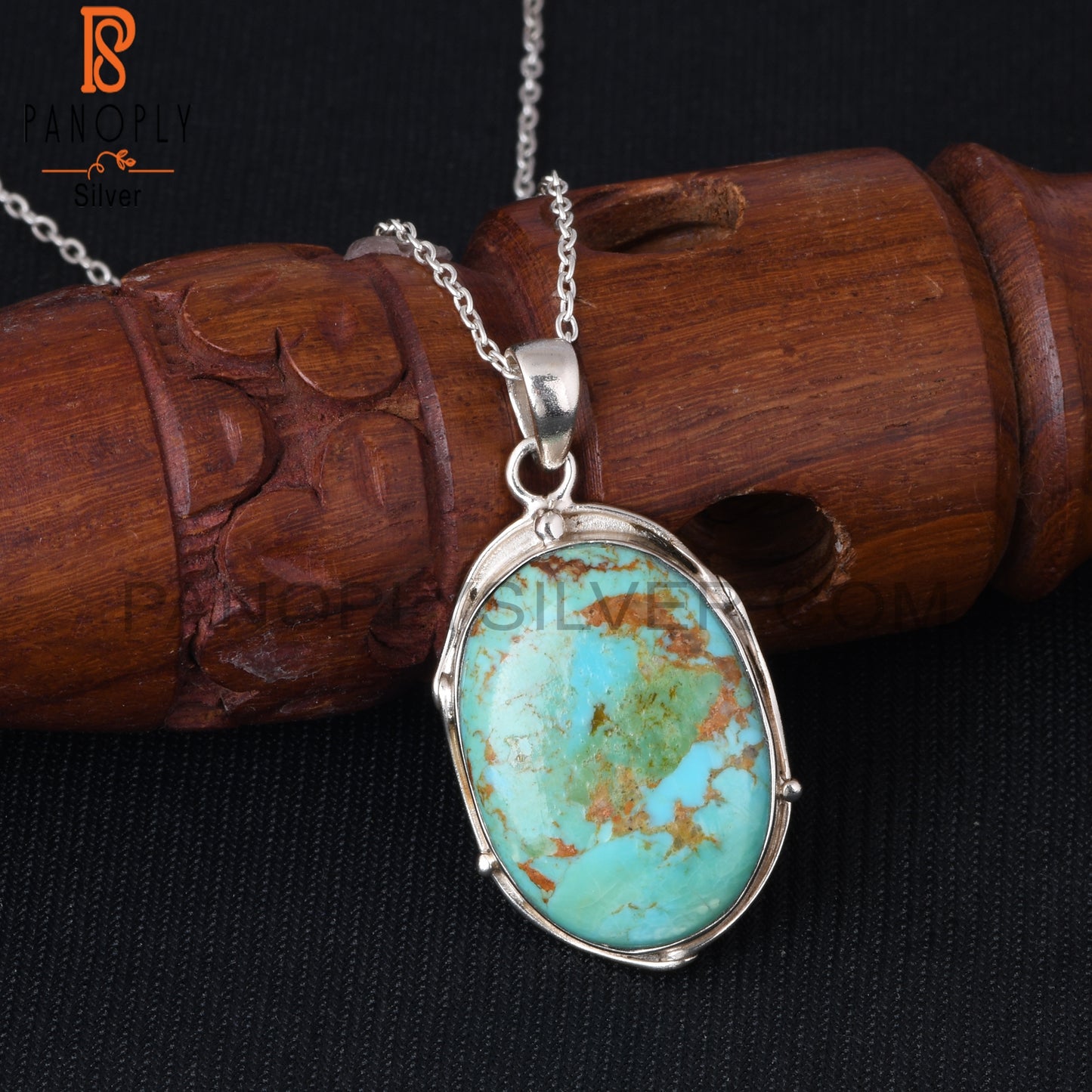 Kingman Turquoise Oval Shape 925 Sterling Silver Pendant