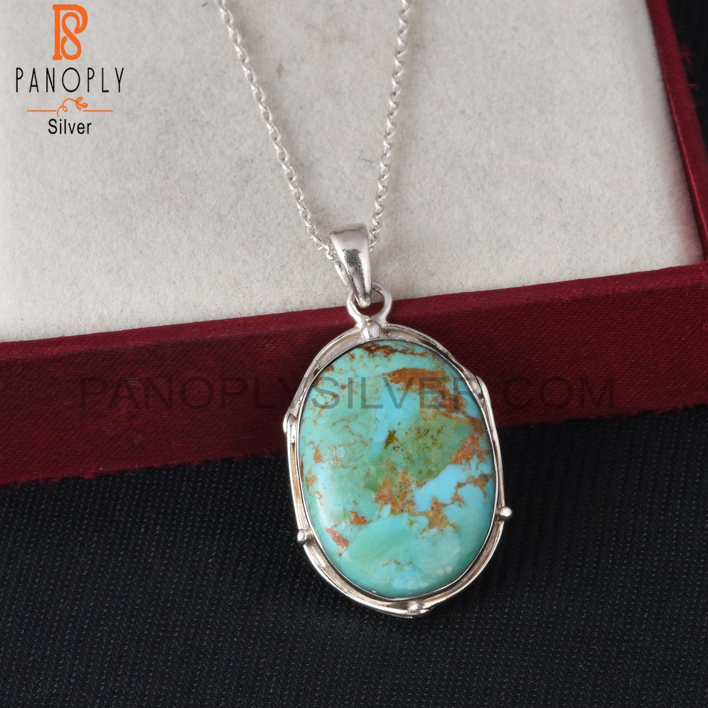 Kingman Turquoise Oval Shape 925 Sterling Silver Pendant