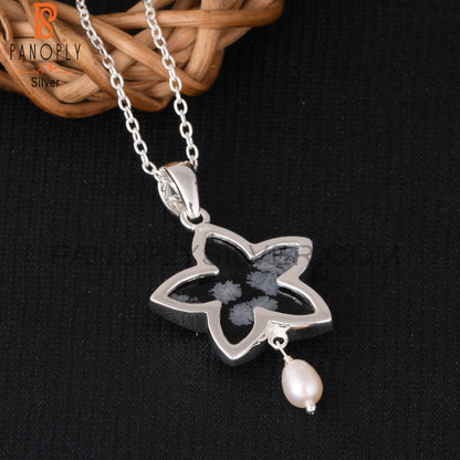 Snowflake Obsidian, Pearl 925 Silver Neckalces Pendant