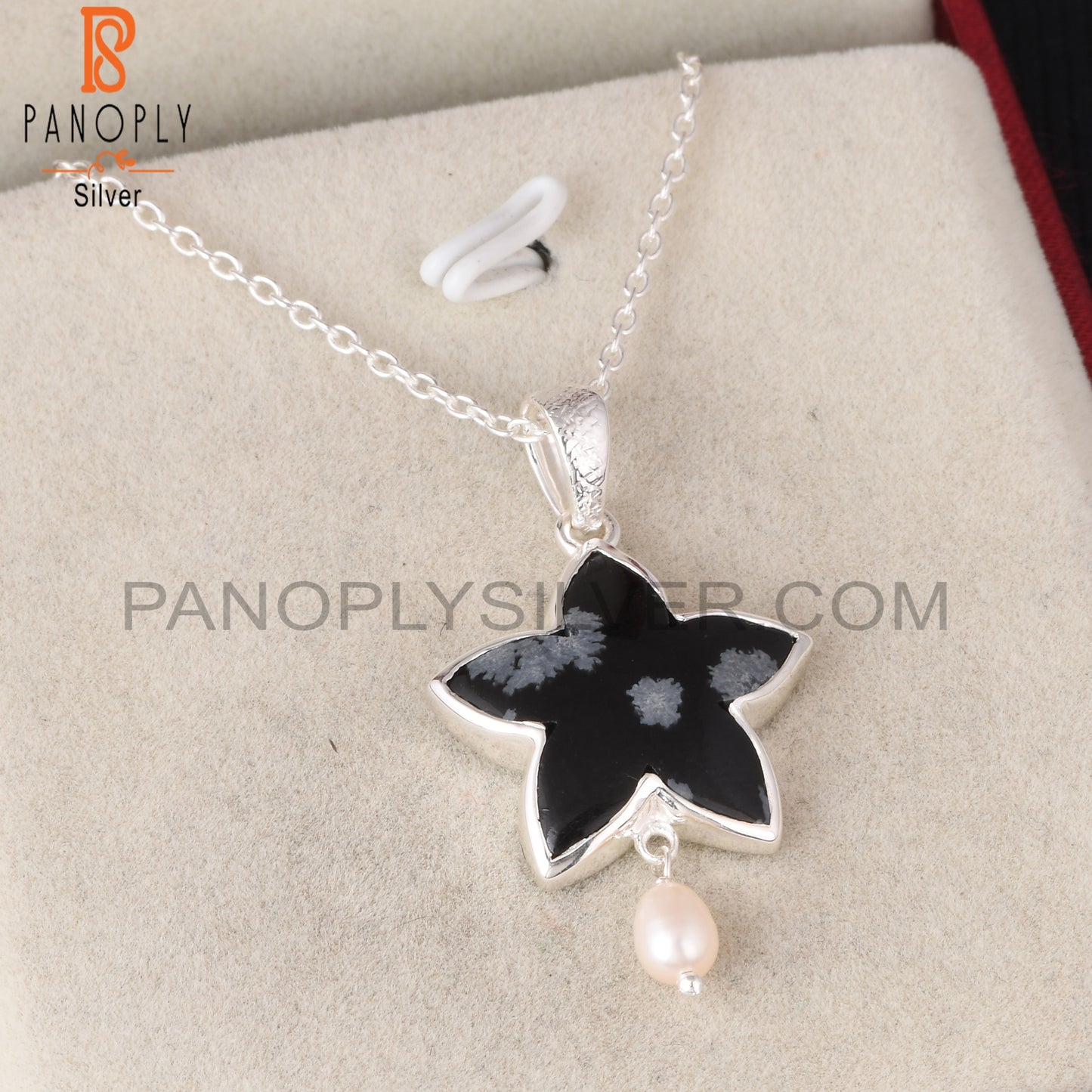 Snowflake Obsidian, Pearl 925 Silver Neckalces Pendant