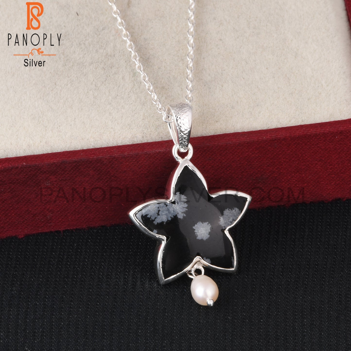 Snowflake Obsidian, Pearl 925 Silver Neckalces Pendant