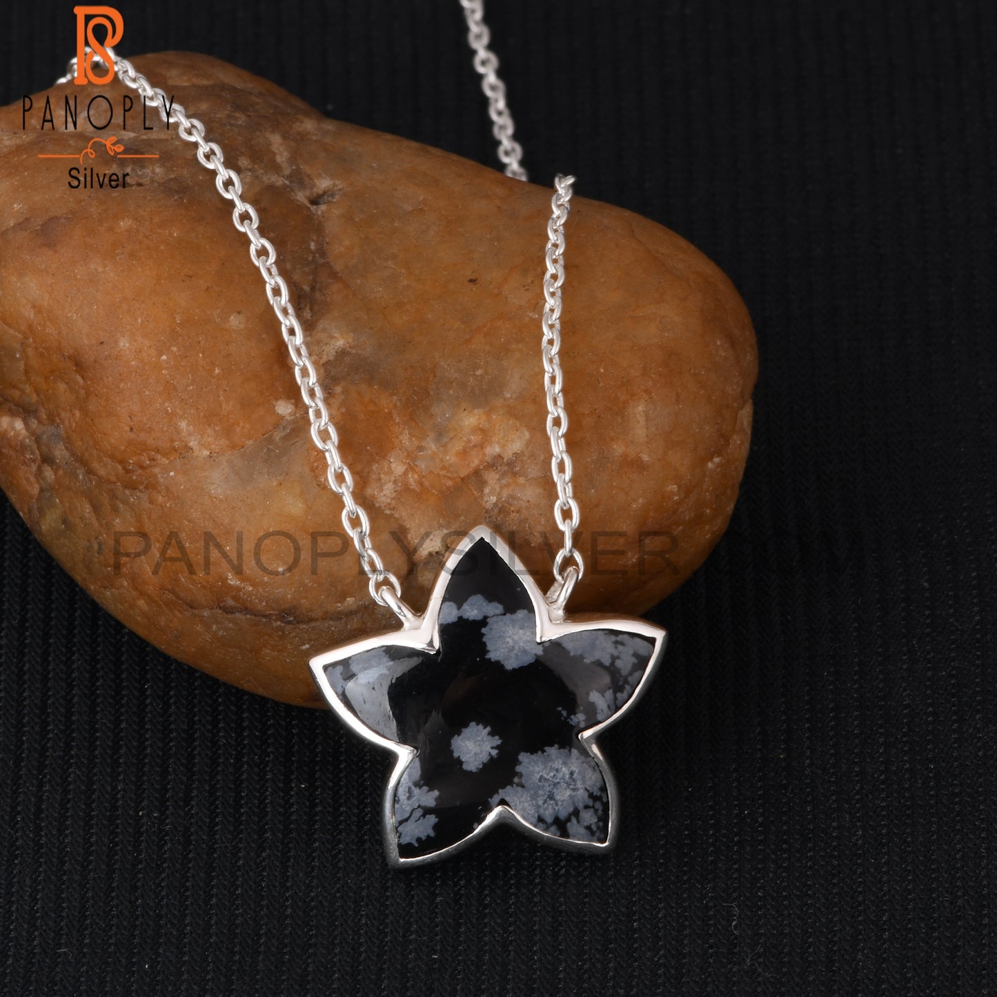 Snowflake Obsidian 925 Silver Moonflower Pendant Chain