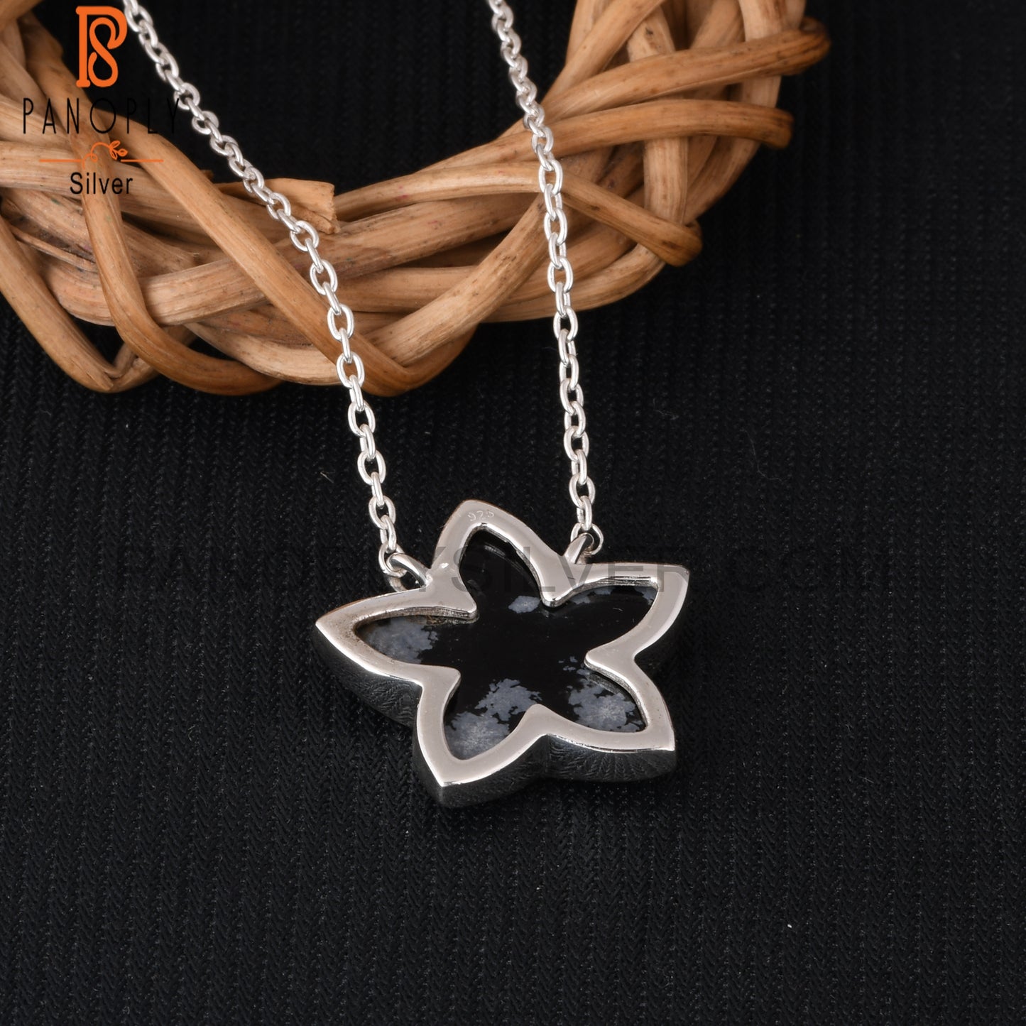 Snowflake Obsidian 925 Silver Moonflower Pendant Chain