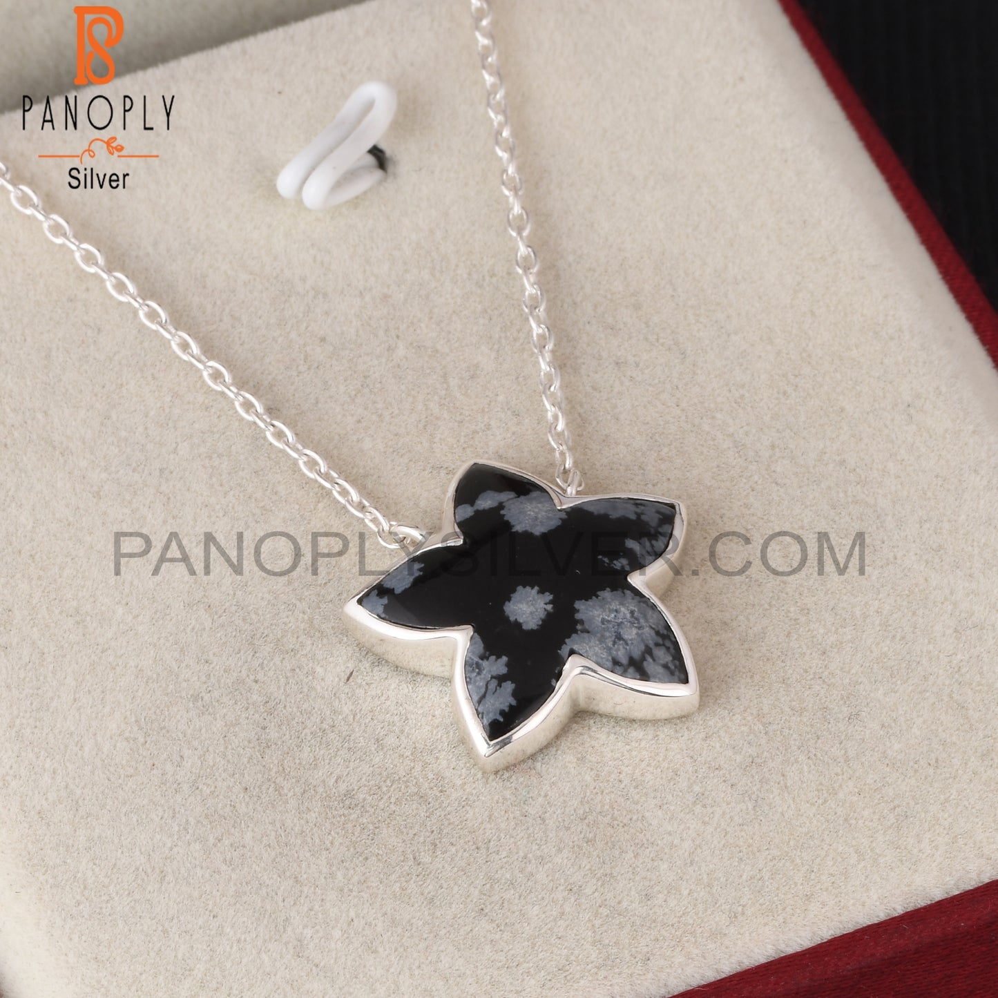 Snowflake Obsidian 925 Silver Moonflower Pendant Chain
