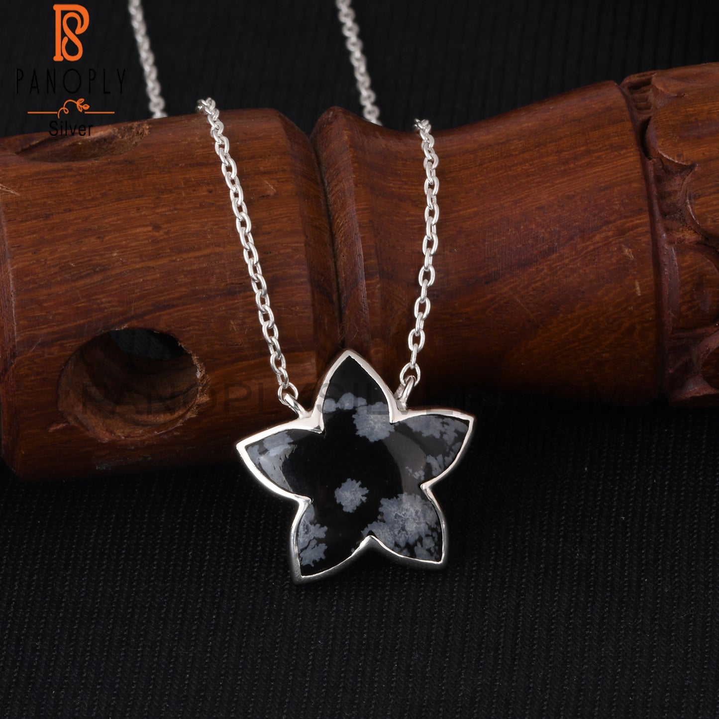 Snowflake Obsidian 925 Silver Moonflower Pendant Chain